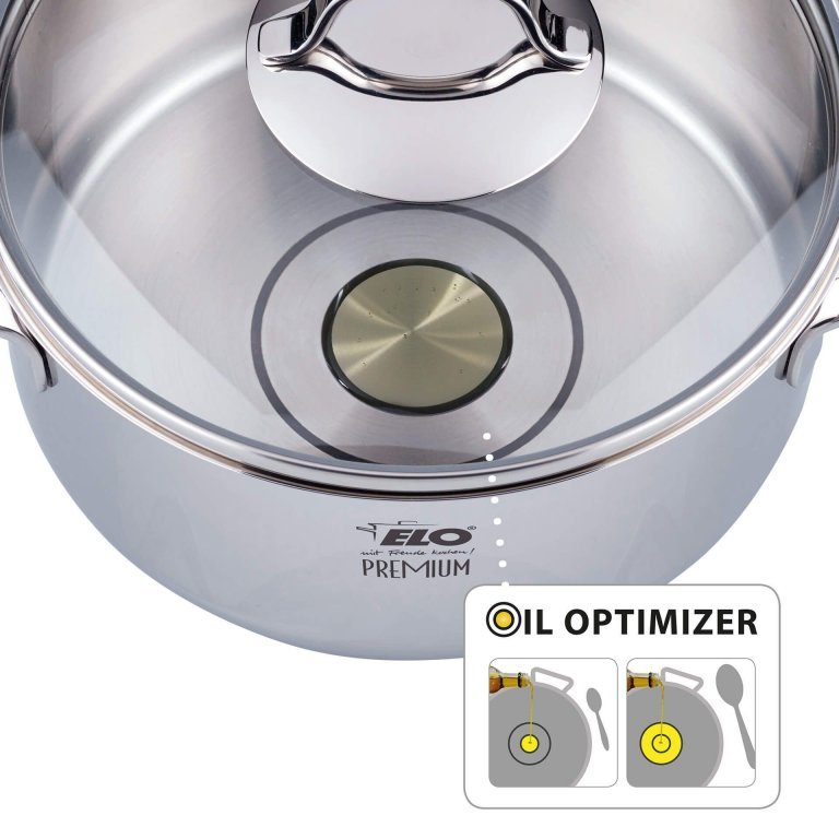 Elo Silicano+ Stainless Steel High Casserole with Glass Lid – 16cm