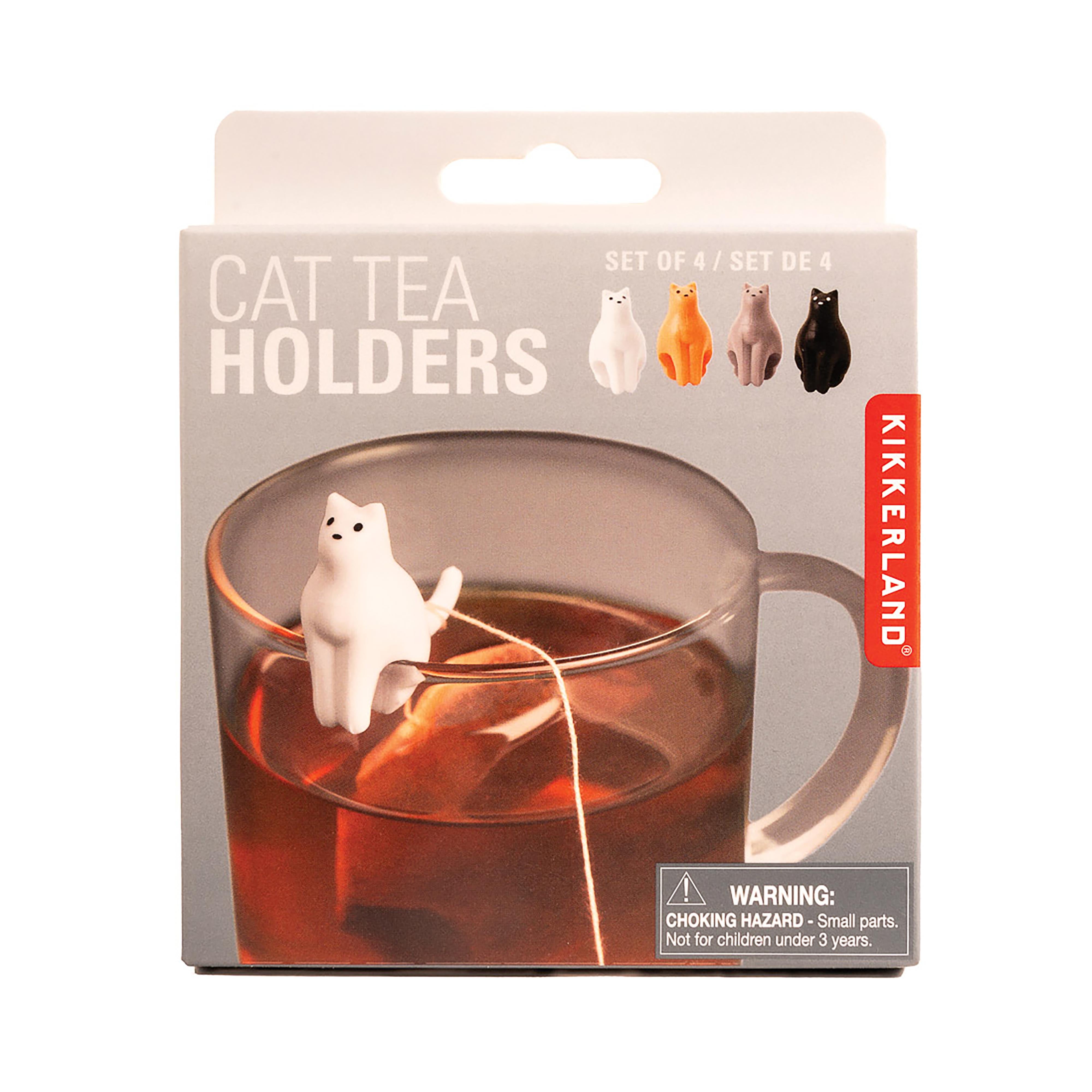 Kikkerland Cat Tea Bag Holders 4 Piece Set Multi-Coloured