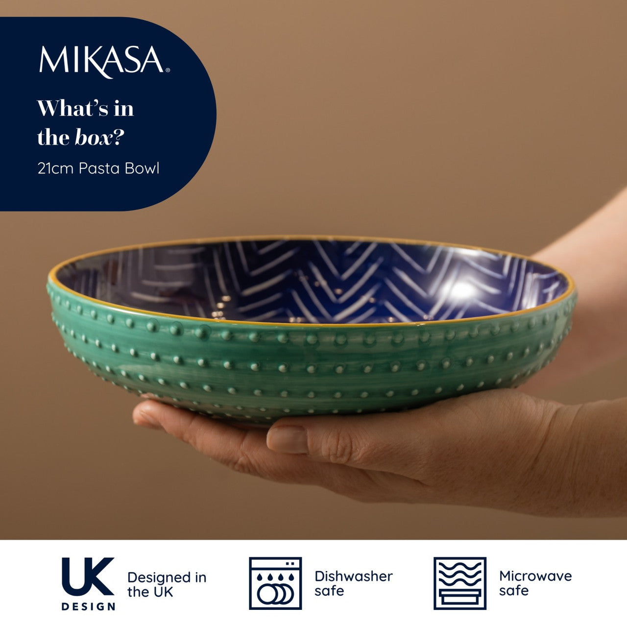 Mikasa Glazed Stoneware Coupe Bowl 21cm (Indigo Chevron)