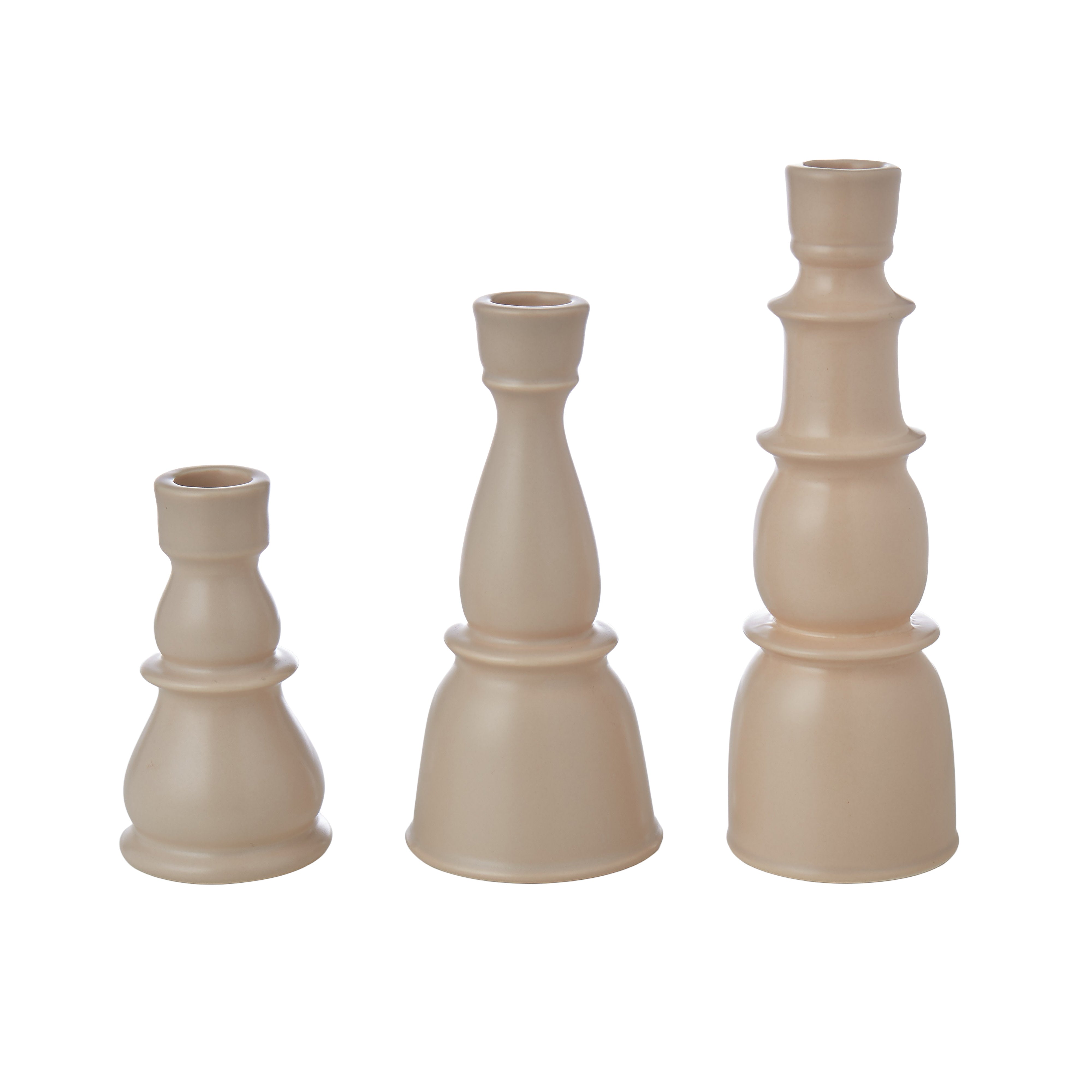 Emporium Ceramic Candle Holder 3 Piece Set Beige