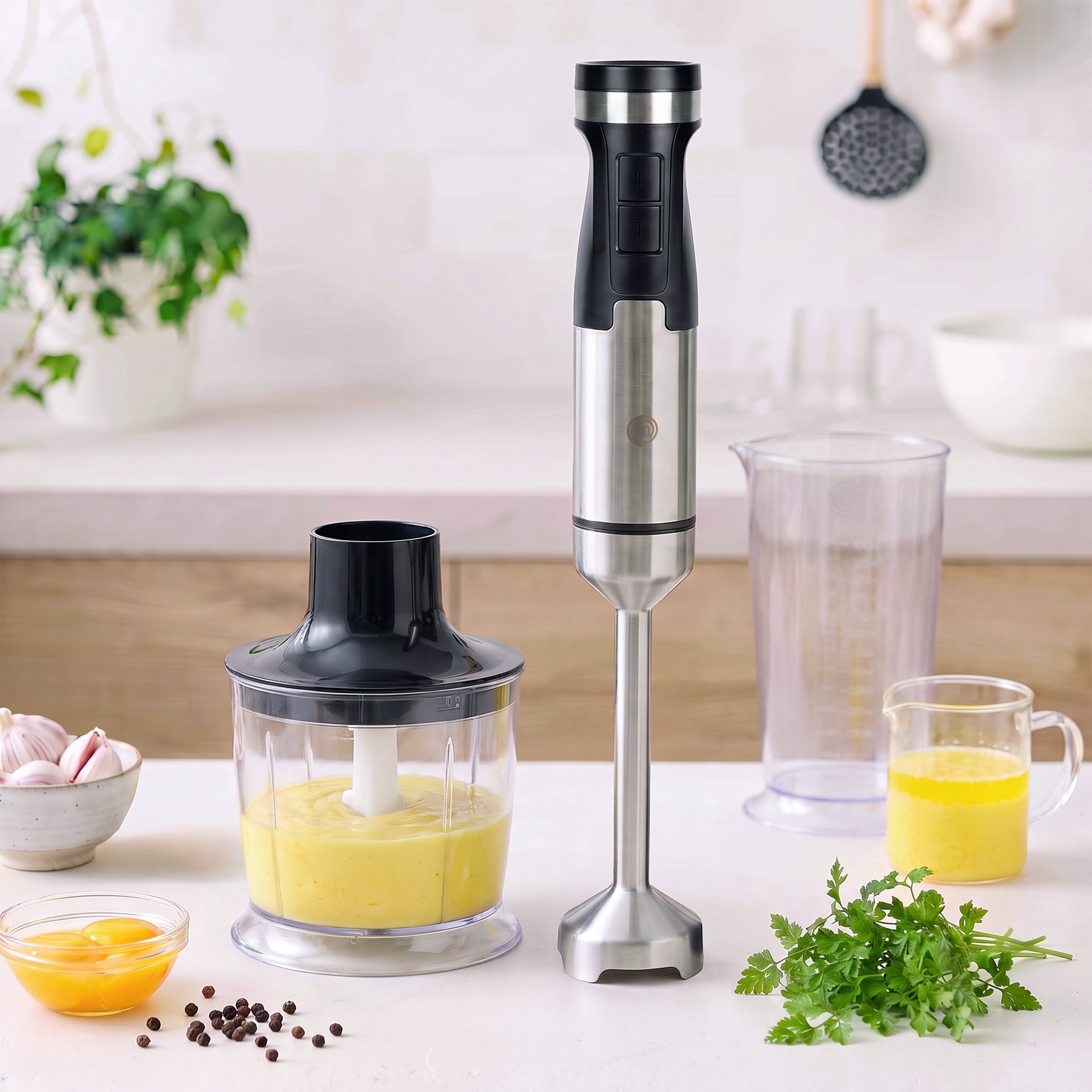 MasterChef Classic Performance Stick Blender Set with Chopper & Measuring Jug Black & Stainless Steel