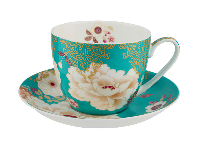Maxwell & Williams Kimono Breakfast Cup & Saucer Teal 480ml