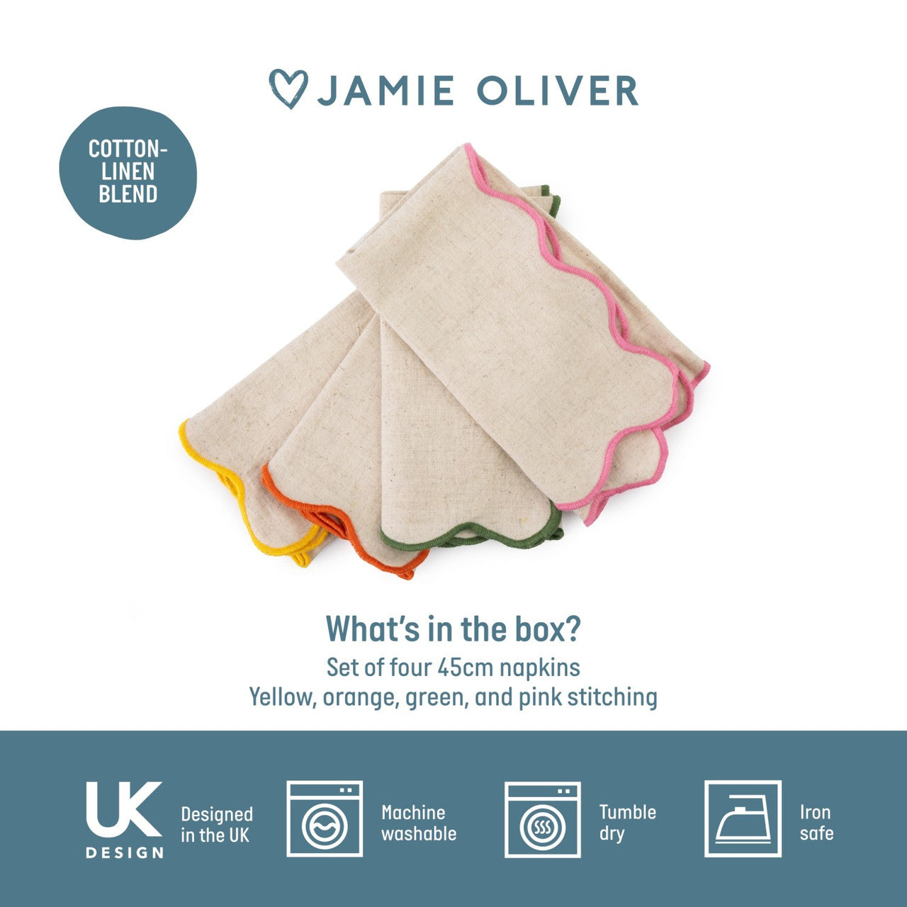 Jamie Oliver Big Love 45cm Neat Napkins Set of 4 Mixed Colours