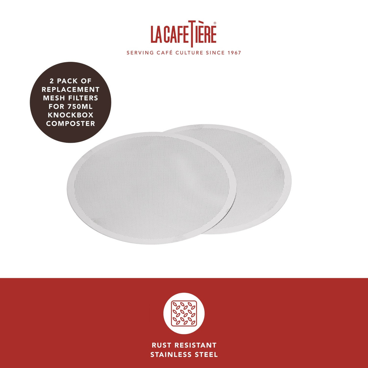 La Cafetière Fine Mesh Filter Replacement Set of 2 for Renew Composter & Knockbox