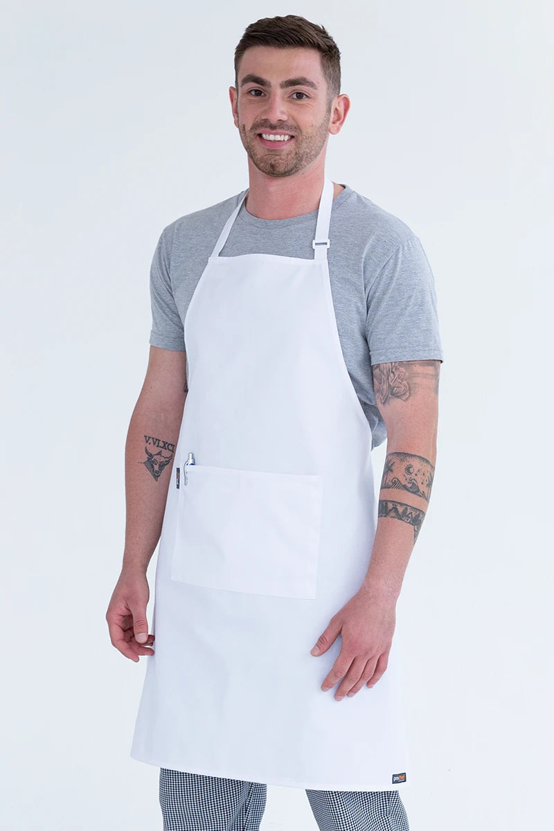 Aussie Chef Bib Apron W/Pocket - White