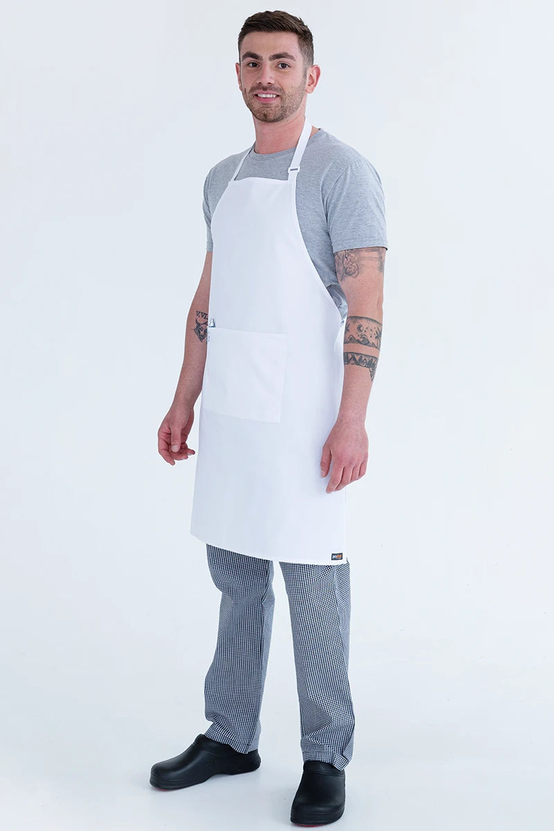 Aussie Chef Bib Apron W/Pocket - White