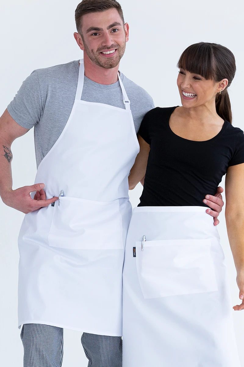 Aussie Chef Bib Apron W/Pocket - White