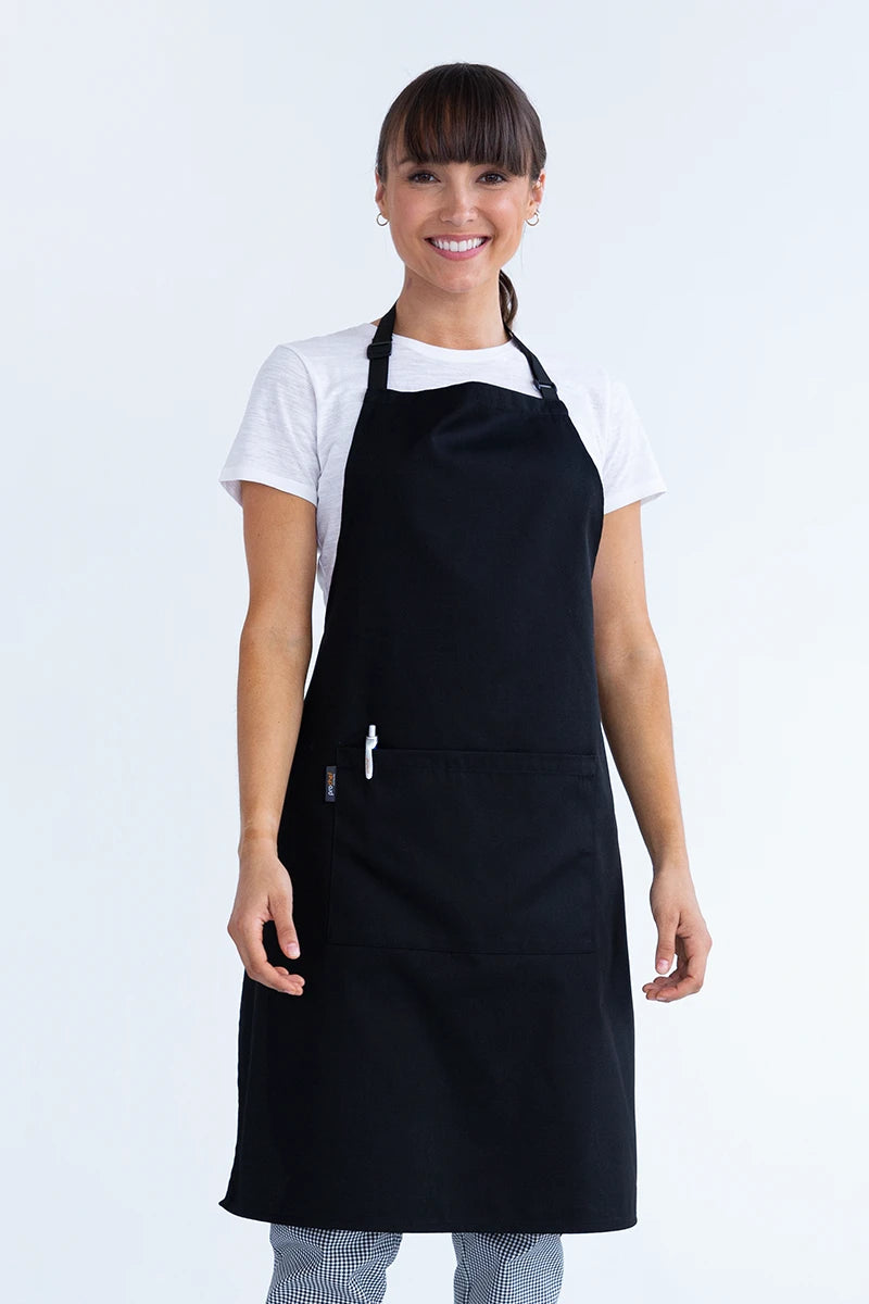 Aussie Chef Bib Apron W/Pocket - Black