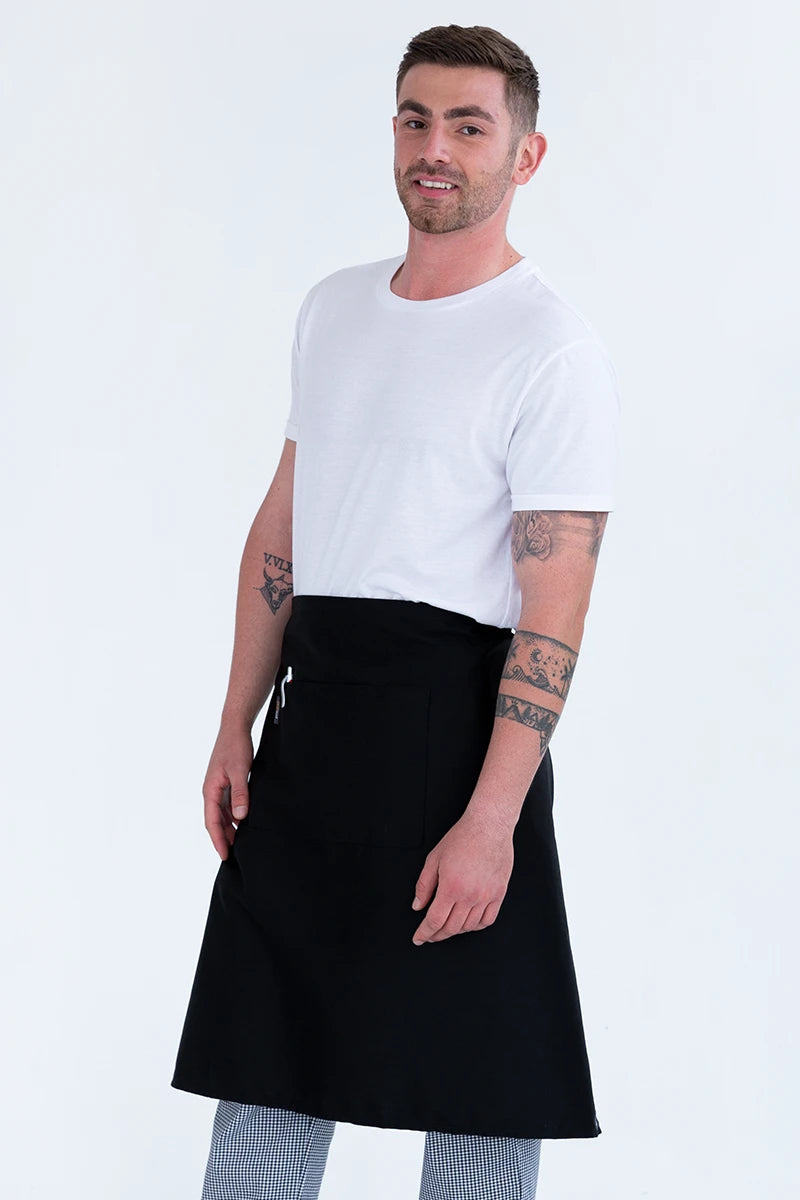 Aussie Chef 3/4 Waist Apron W/Pocket - Black