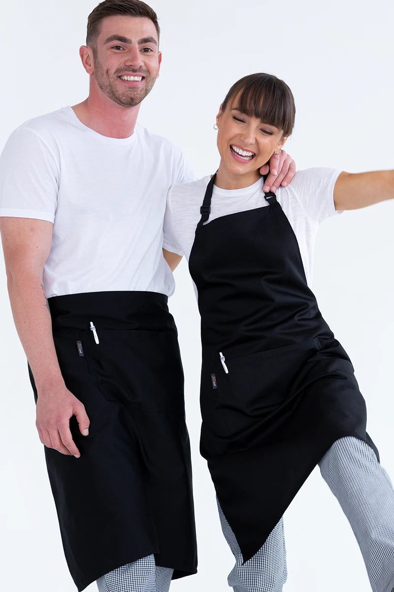 Aussie Chef 3/4 Waist Apron W/Pocket - Black