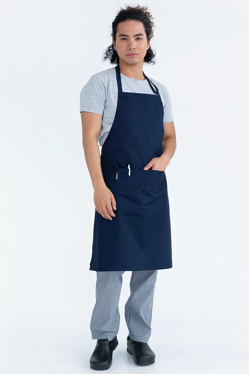 Aussie Chef Bib Apron W/Pocket - Navy