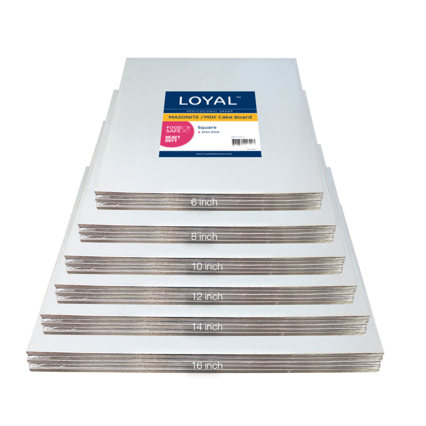 LOYAL Masonite Cake Board Square Silver 10 Inch / 25cm