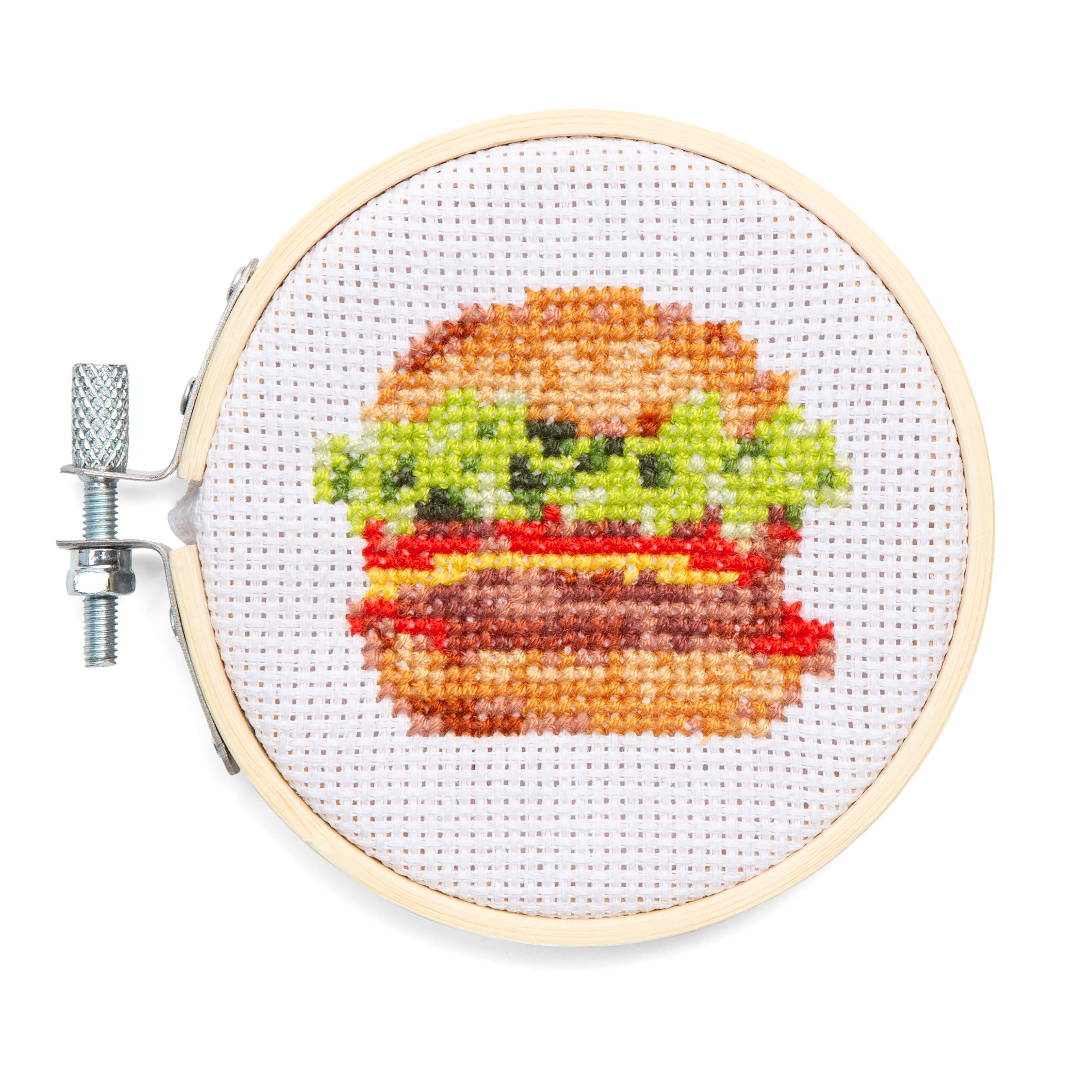 Kikkerland Burger Mini Cross Stitch Kit Multi-Coloured