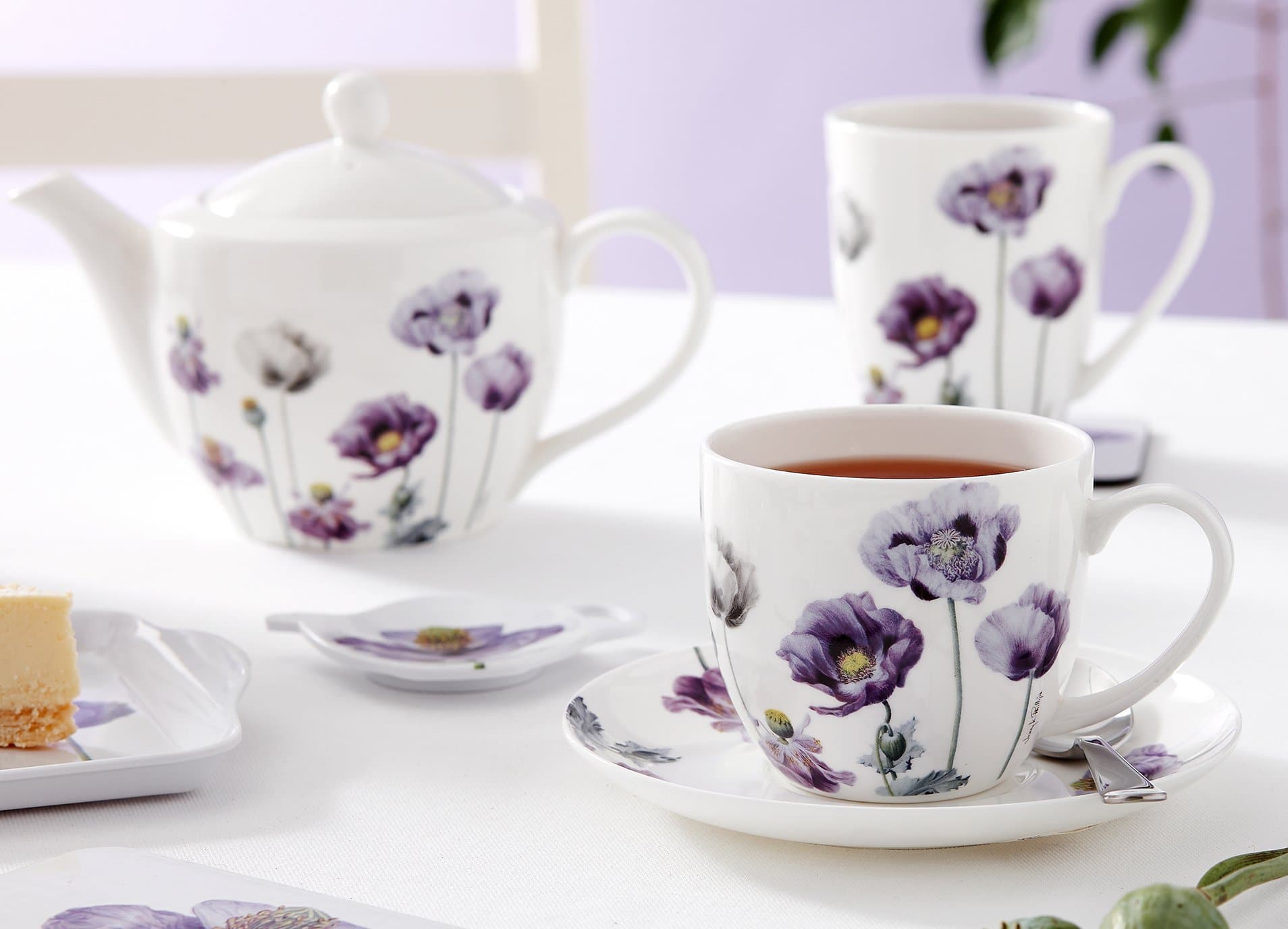 Ashdene Purple Poppies AWM Teapot & 2 Teacup Set
