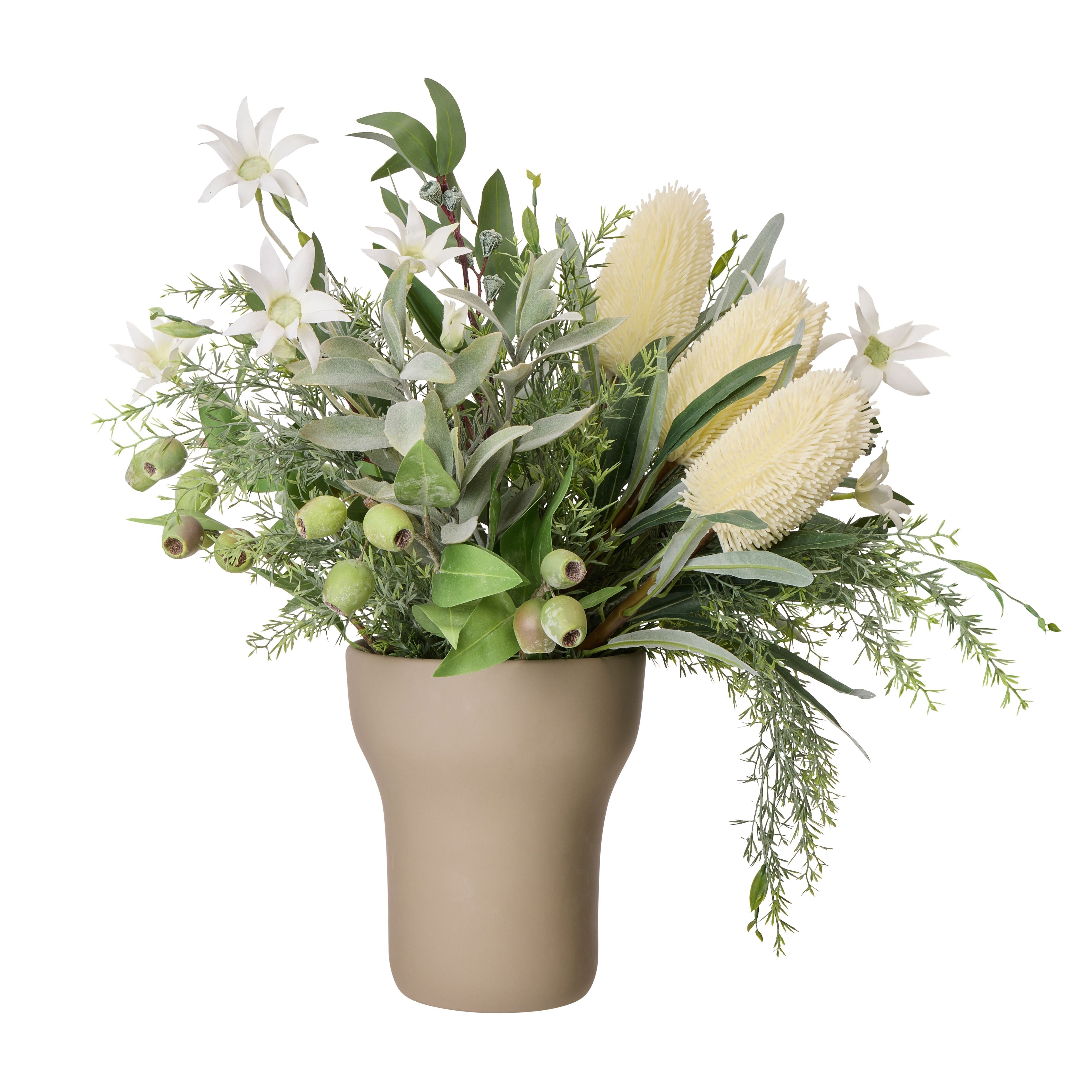 Rogue Banksia Tea Leaf Mix - Douglas Vase White & Green