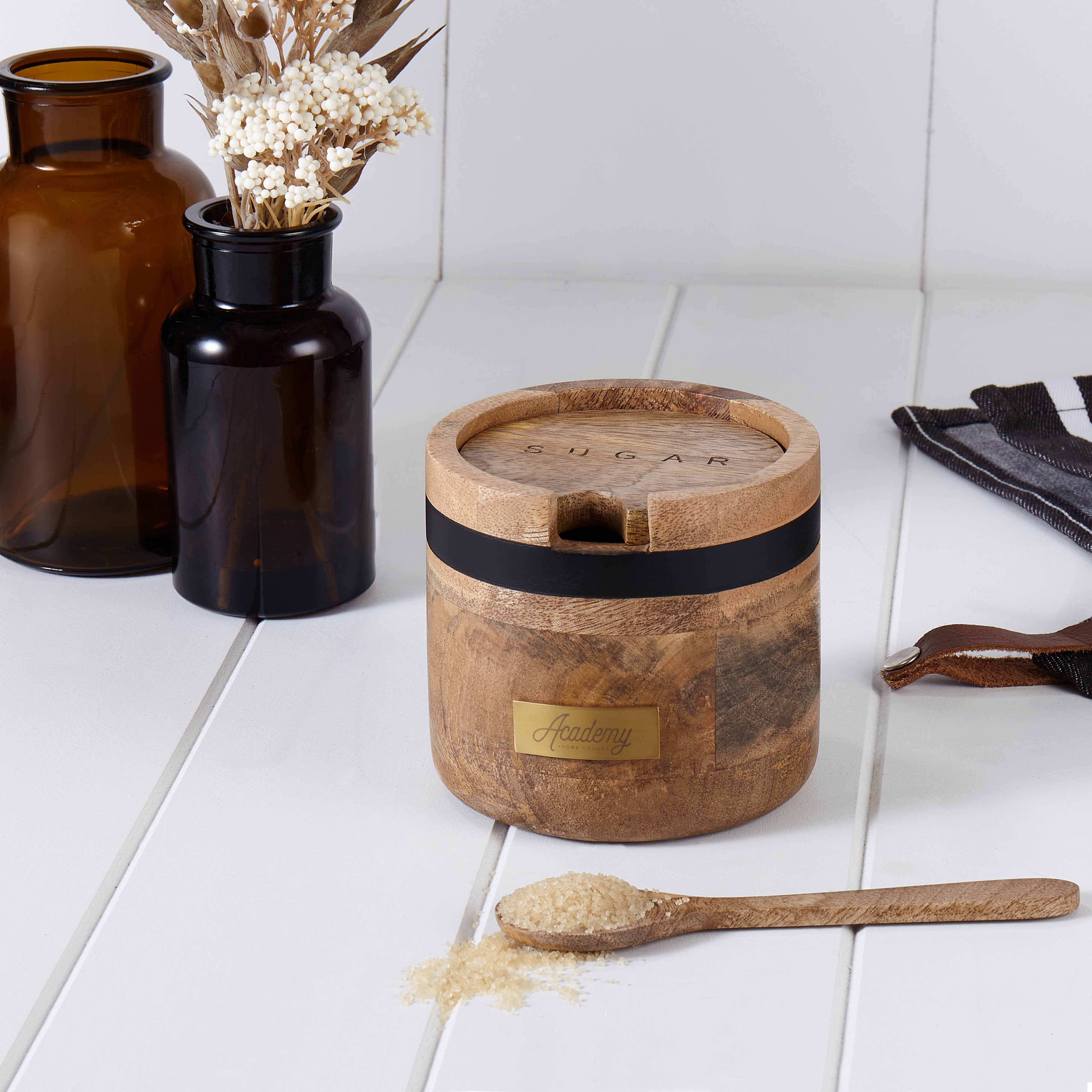Academy James Sugar Bowl With Spoon Natural & Black