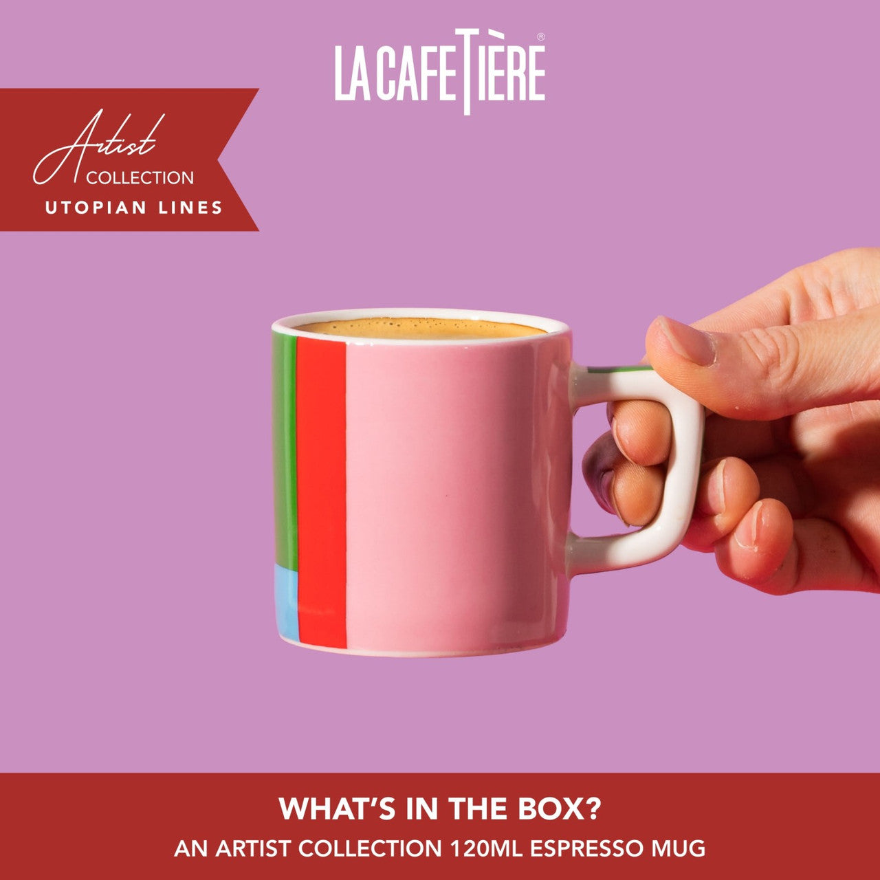 La Cafetière Ceramic Espresso Cup 120ml (Pink & Red Utopian Lines)