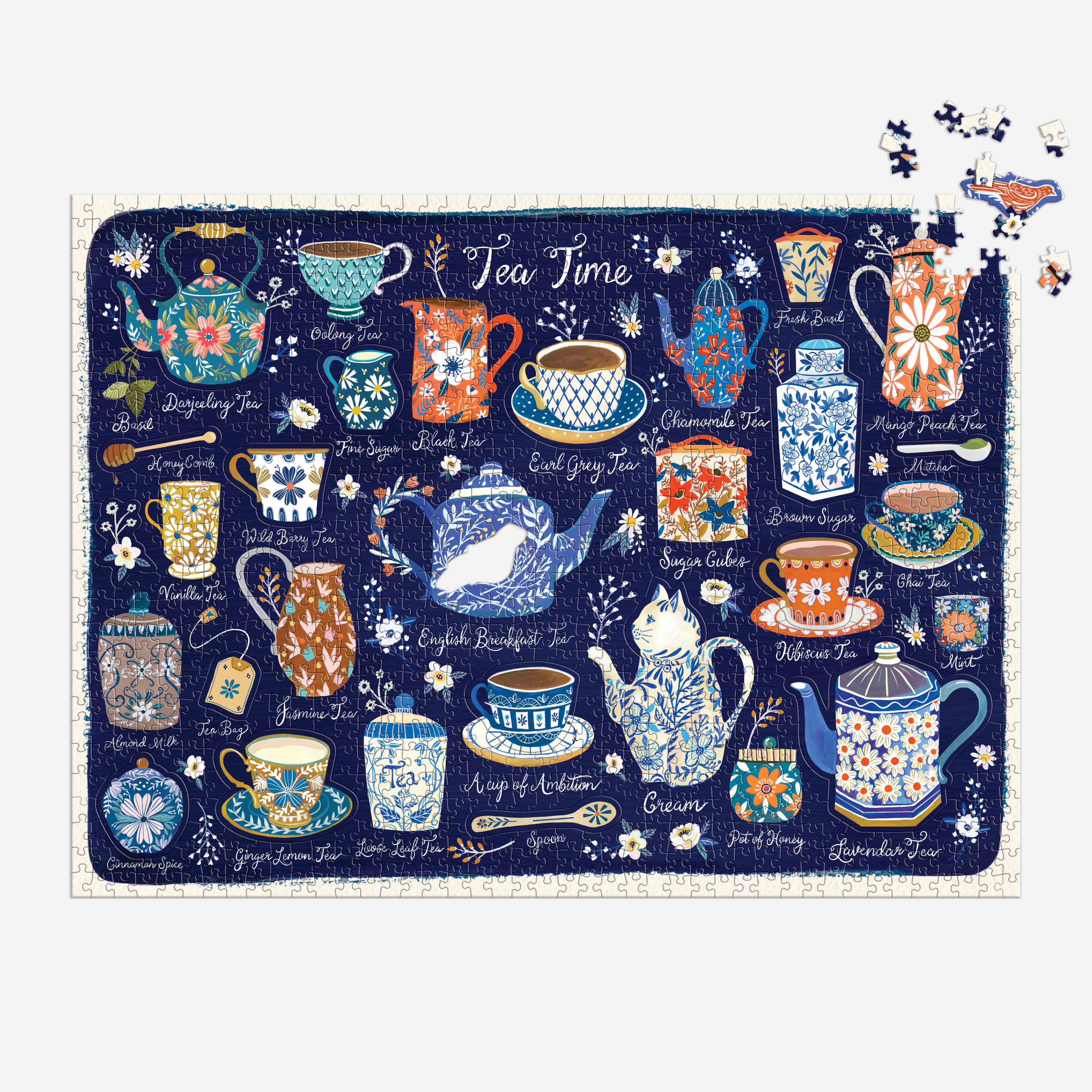 Galison Tea Time Puzzle with Shaped Pieces 1000 Piece