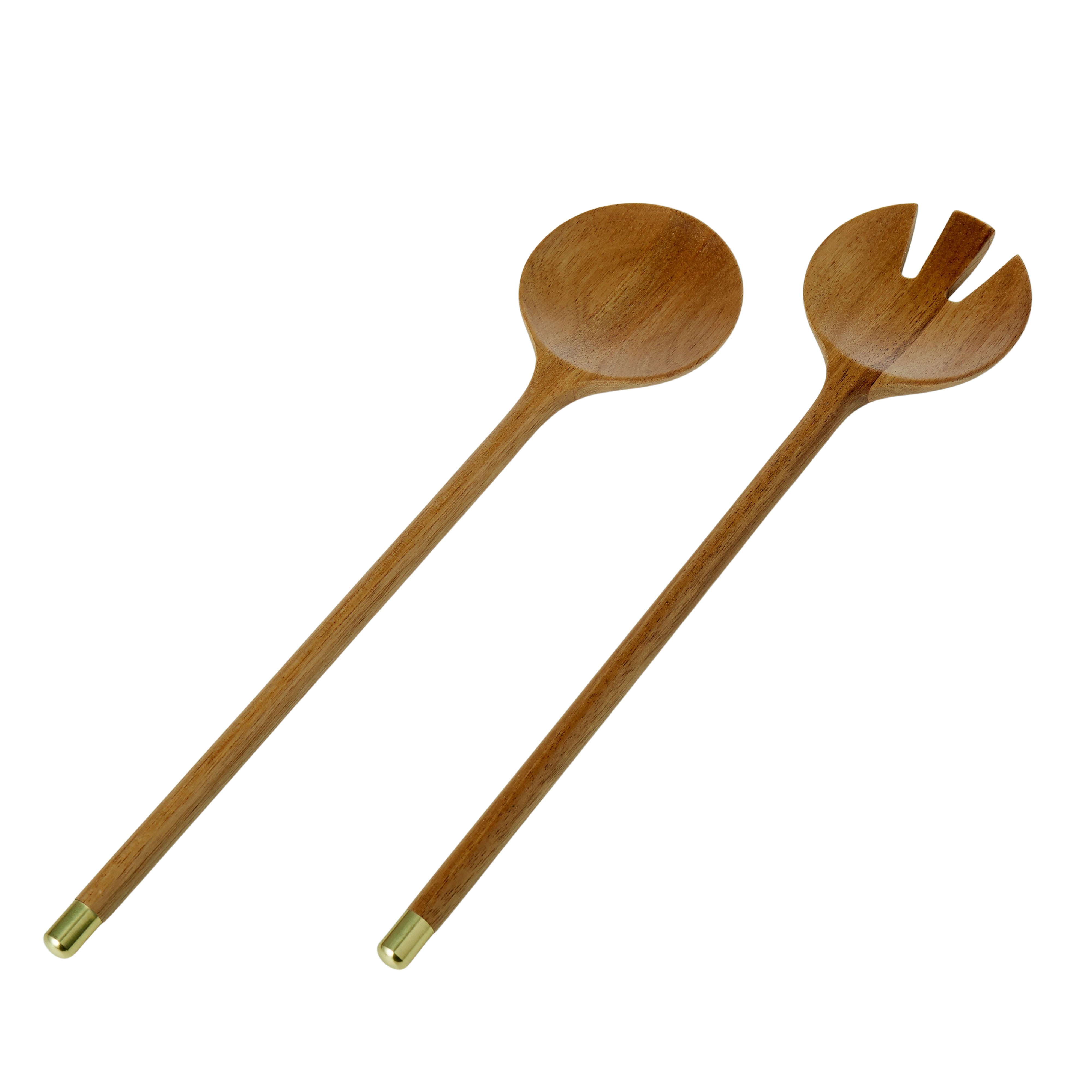 Davis & Waddell Acacia & Brass Salad Servers 2 Piece Set Natural