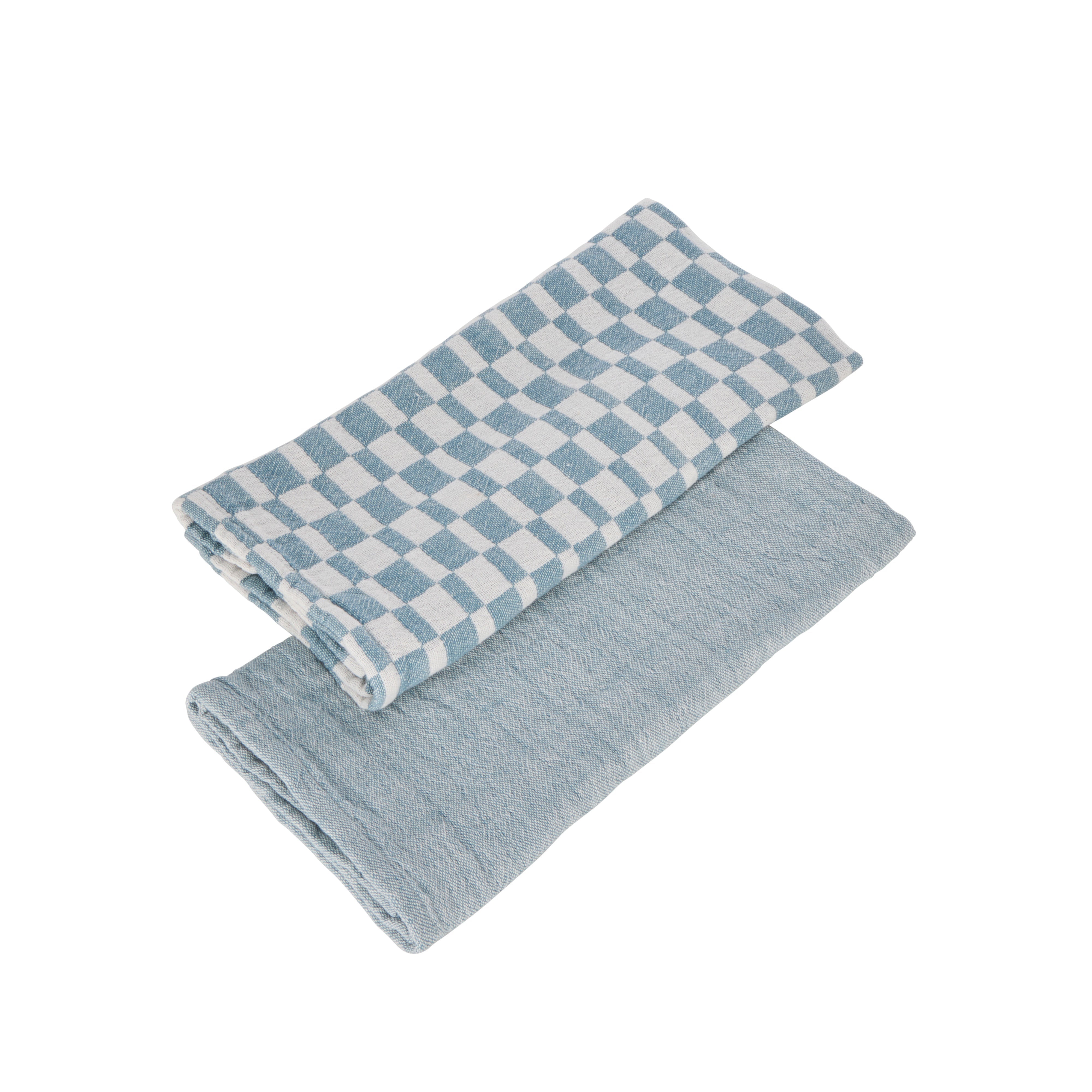 Davis & Waddell Heritage Check Cotton Tea Towel 2 Piece Set Blue & White