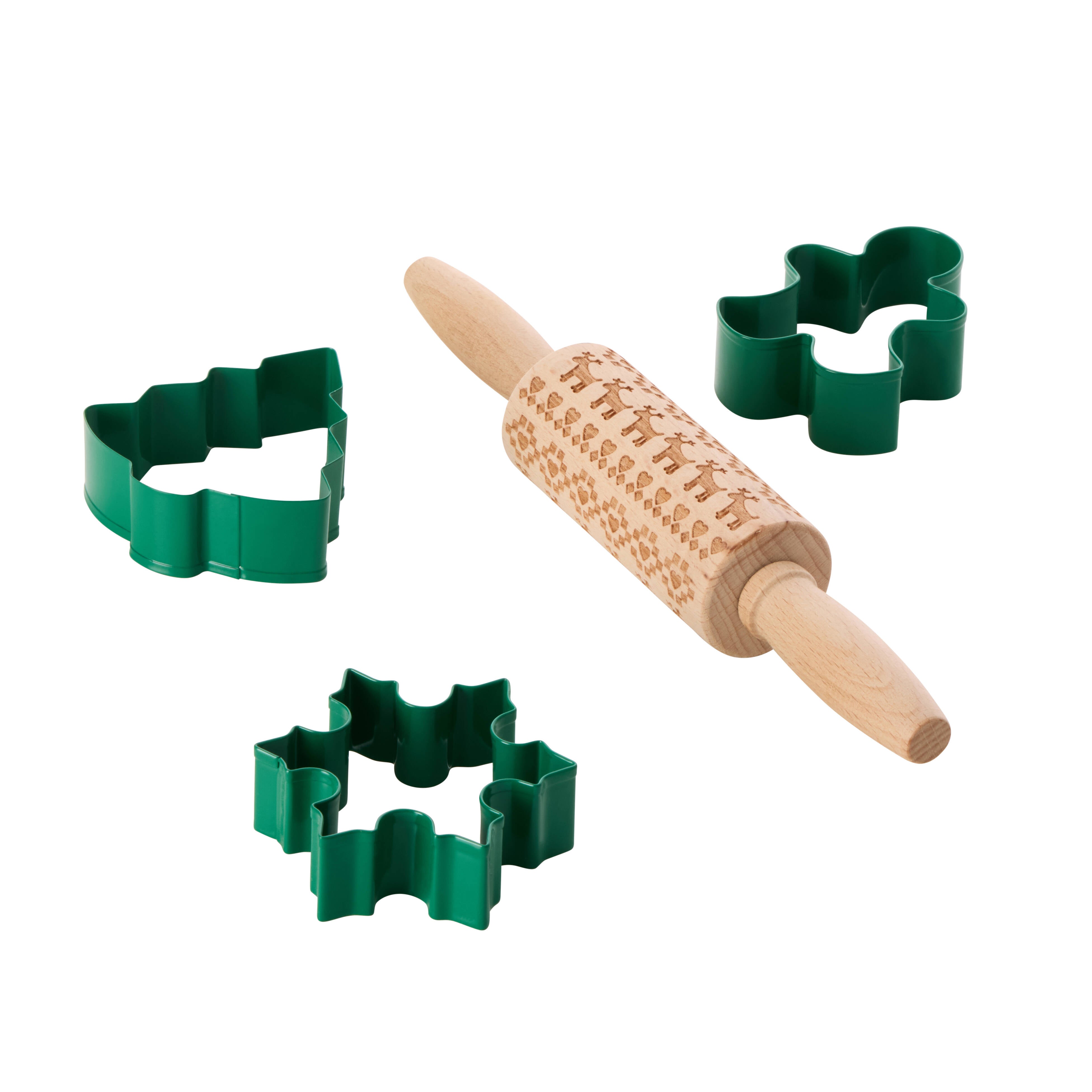 Davis & Waddell Cookie Cutter 4 Piece Set with Patterned Rolling Pin