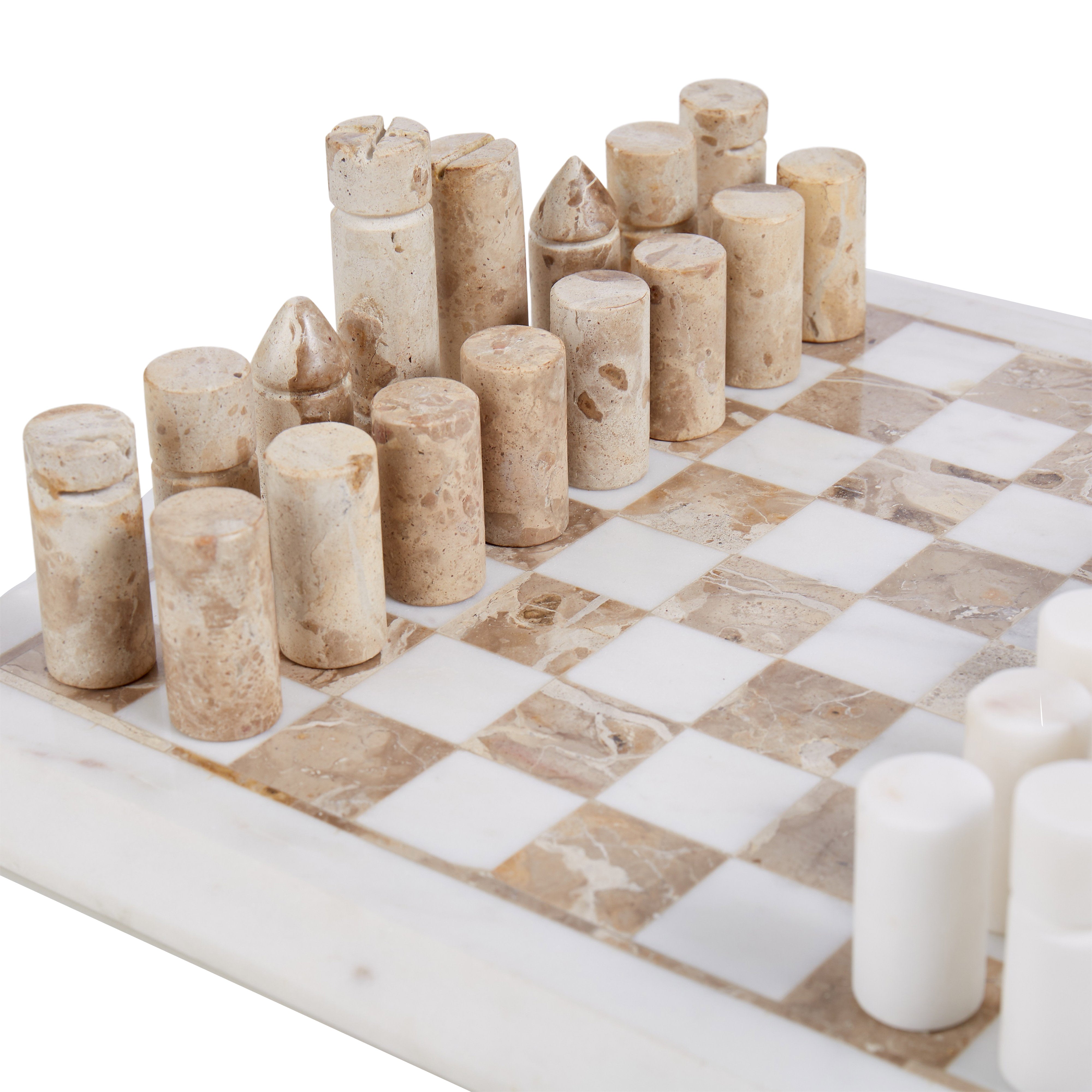 Grand Designs Marble Inlay Chess Set White & Brown