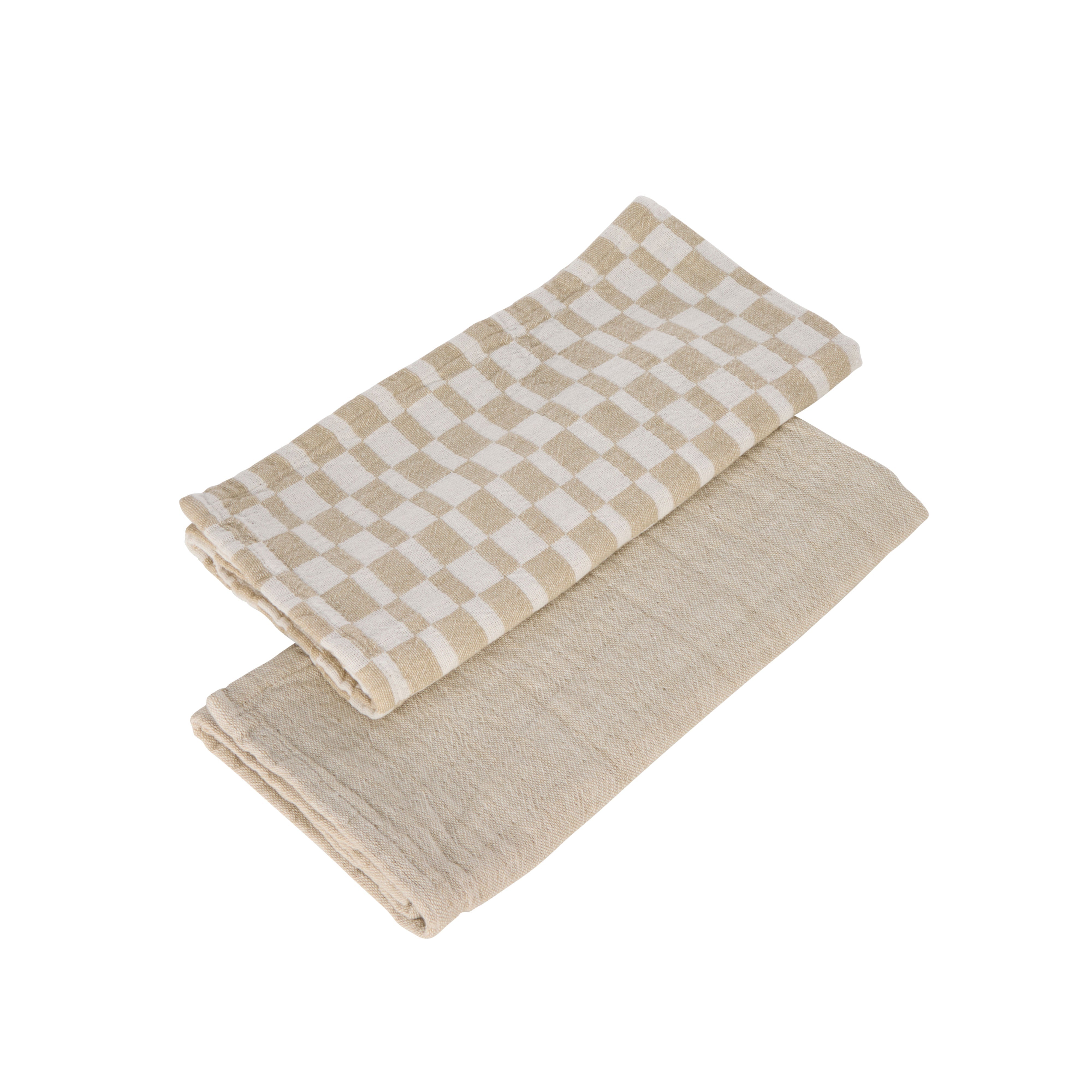 Davis & Waddell Heritage Check Cotton Tea Towel 2 Piece Set Beige & White