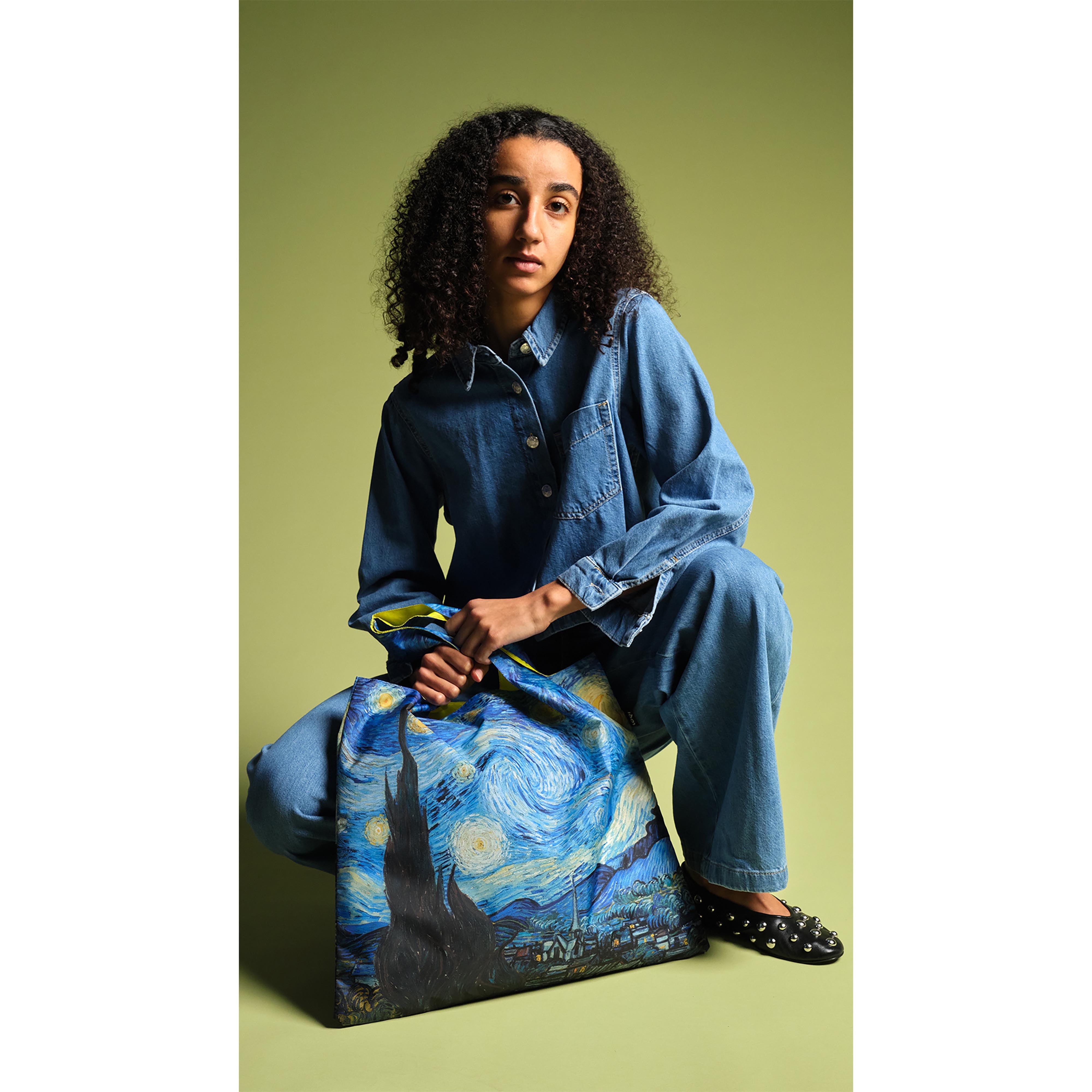 LOQI Vincent Van Gogh The Starry Night Neon Yellow Tote Bag