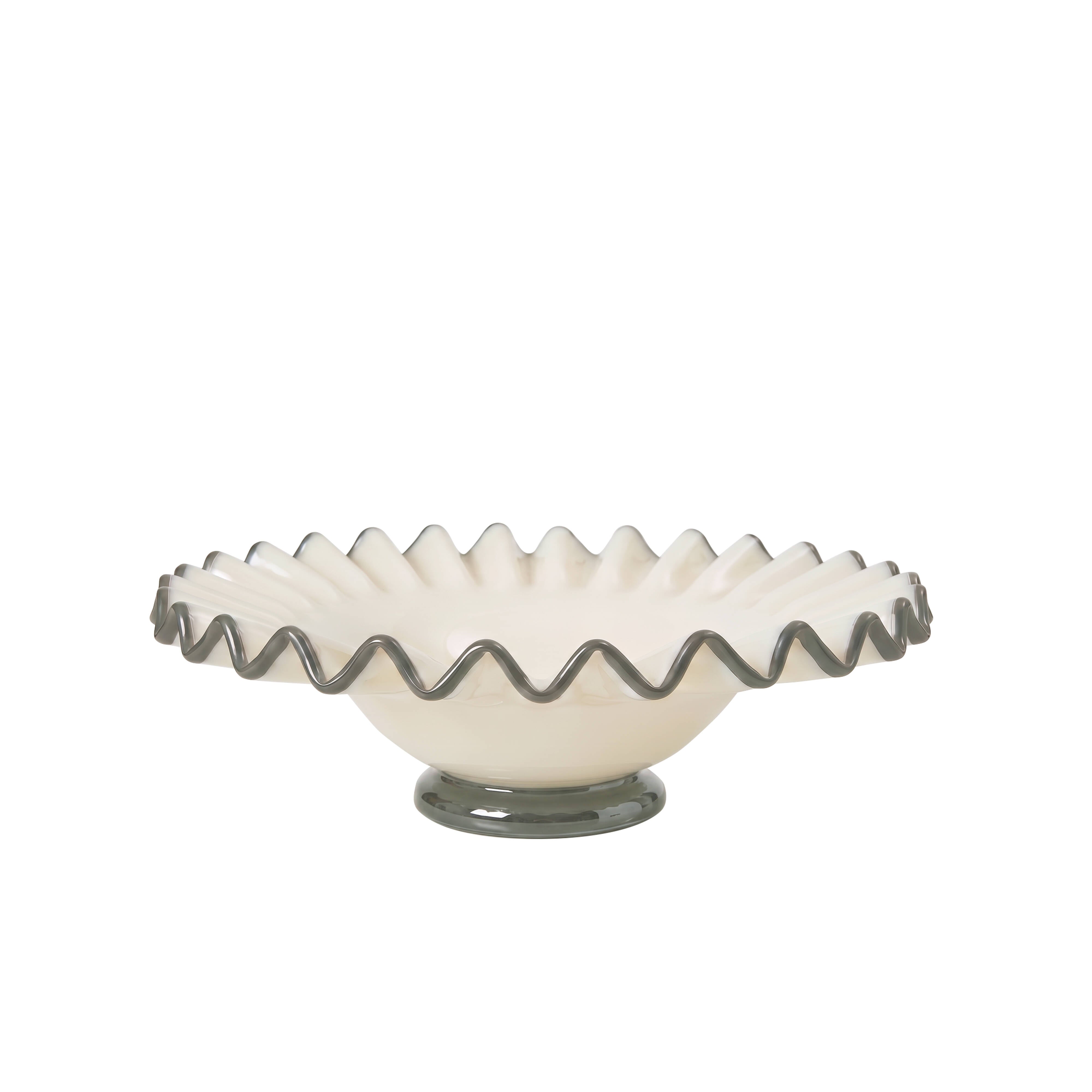 Amalfi Sigrid Frill Dish Footed Medium White & Burgundy