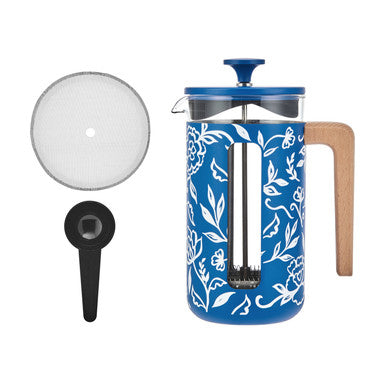 La Cafetière Pisa Stainless Steel Cafetière 8 Cup / 1L (Blu Fiorato)