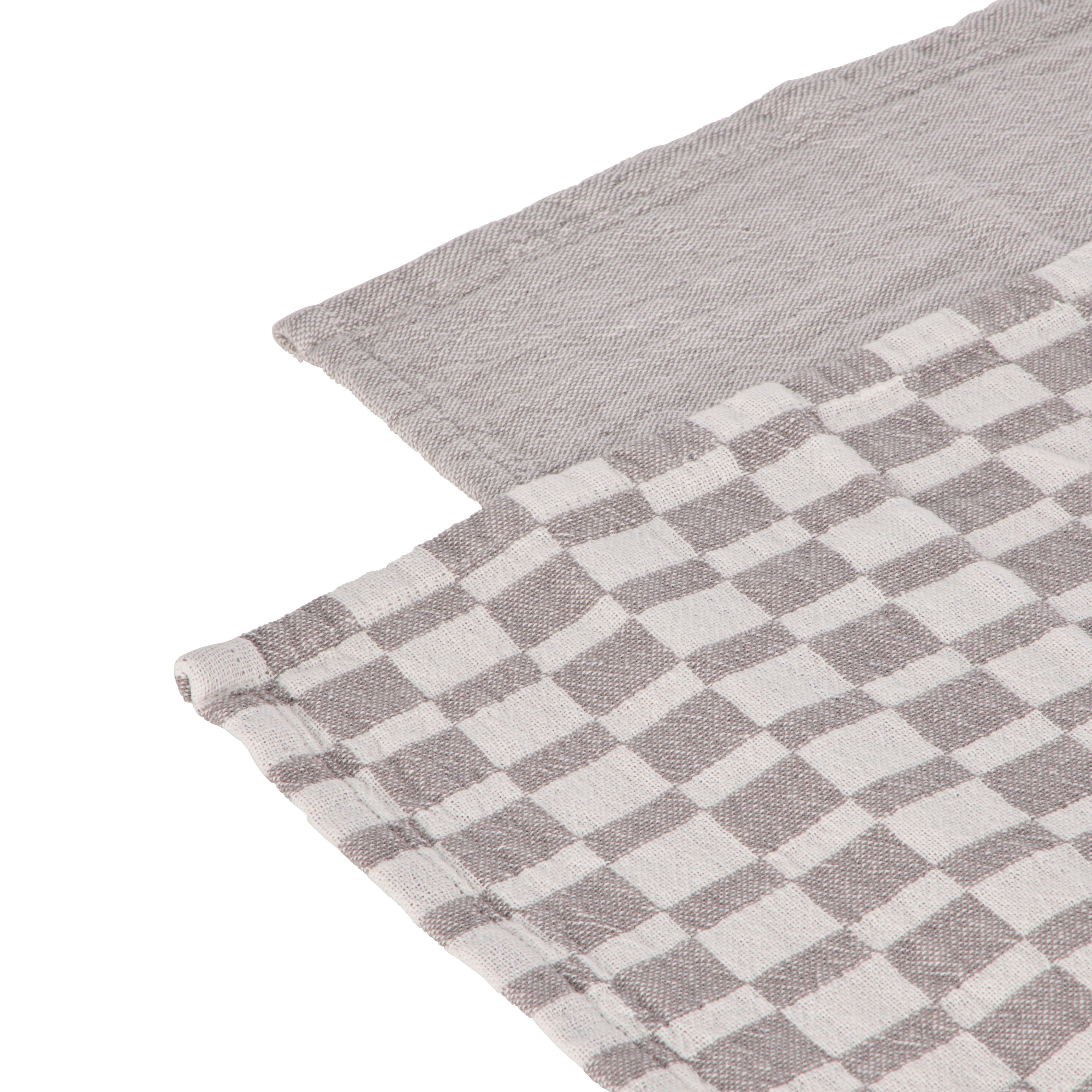 Davis & Waddell Heritage Check Cotton Tea Towel 2 Piece Set Grey & White