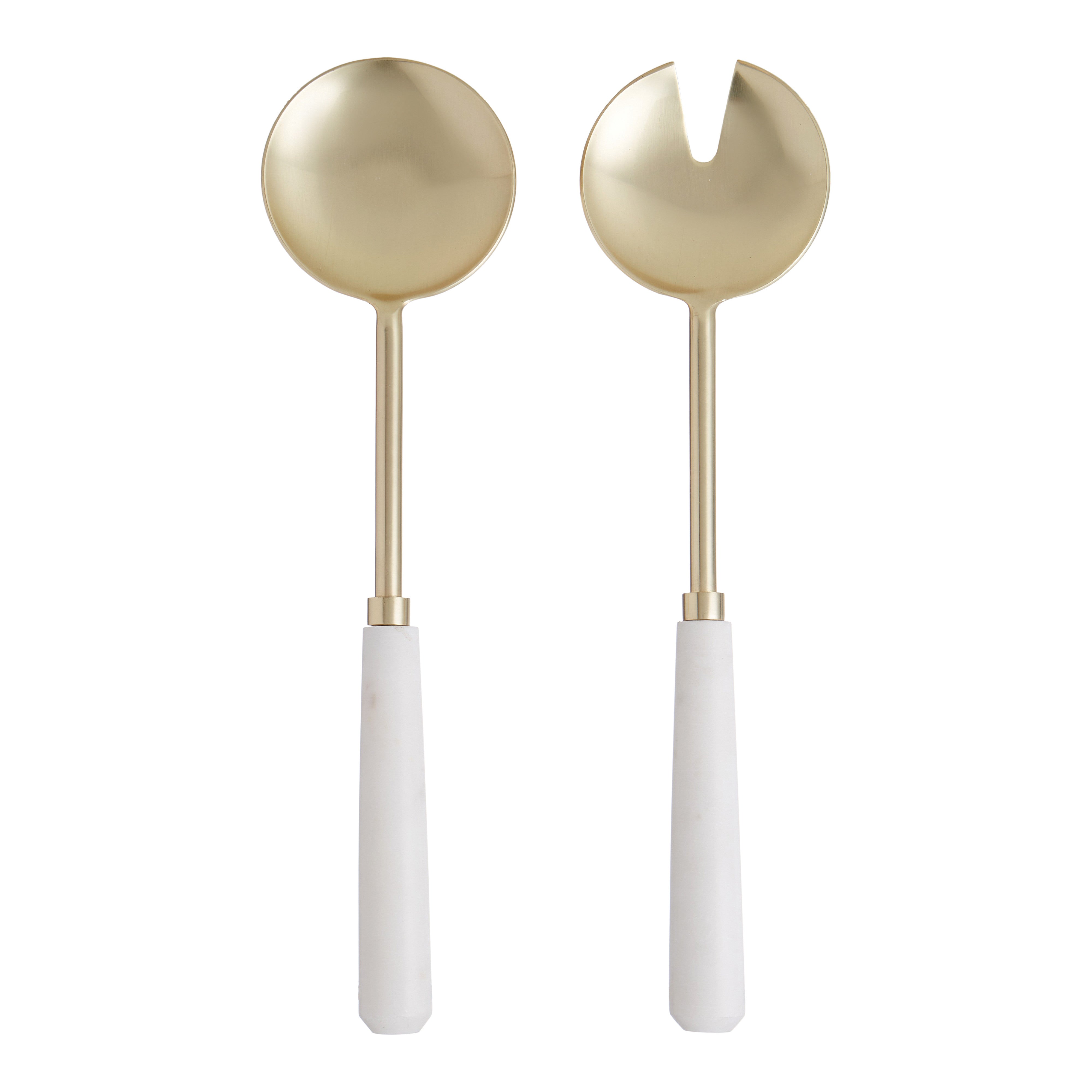 Amalfi Marble and Stainless Steel Salad Servers 2 Piece Set Gold & White