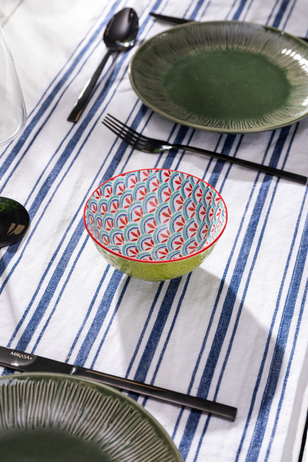 Mikasa Stoneware Nibble Bowl 12cm (Green & Blue Geometric)
