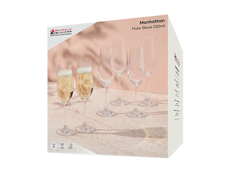 Maxwell & Williams Manhattan Flute Glass Clear 230ml 6 Piece