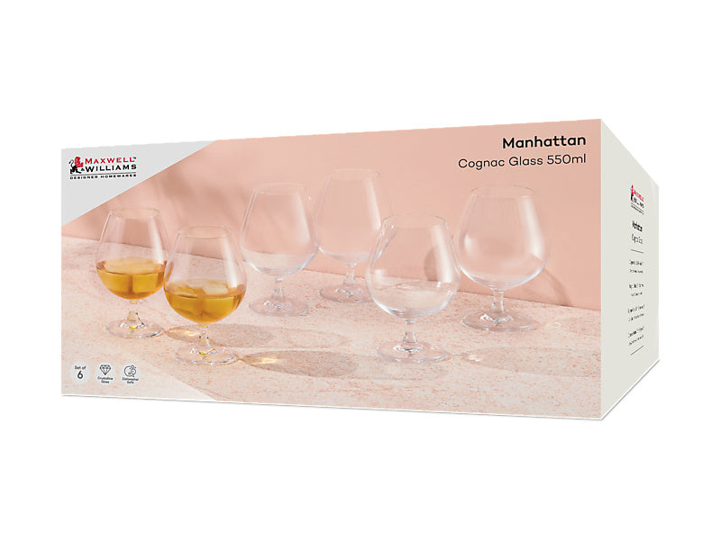 Maxwell & Williams Manhattan Cognac Glass Clear 550ml 6 Piece