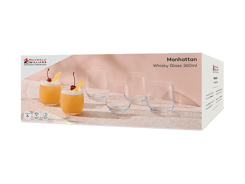 Maxwell & Williams Manhattan Whisky Glass Clear 360ml 6 Piece