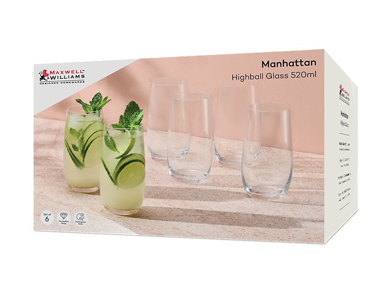 Maxwell & Williams Manhattan Highball Glass Clear 520ml 6 Piece