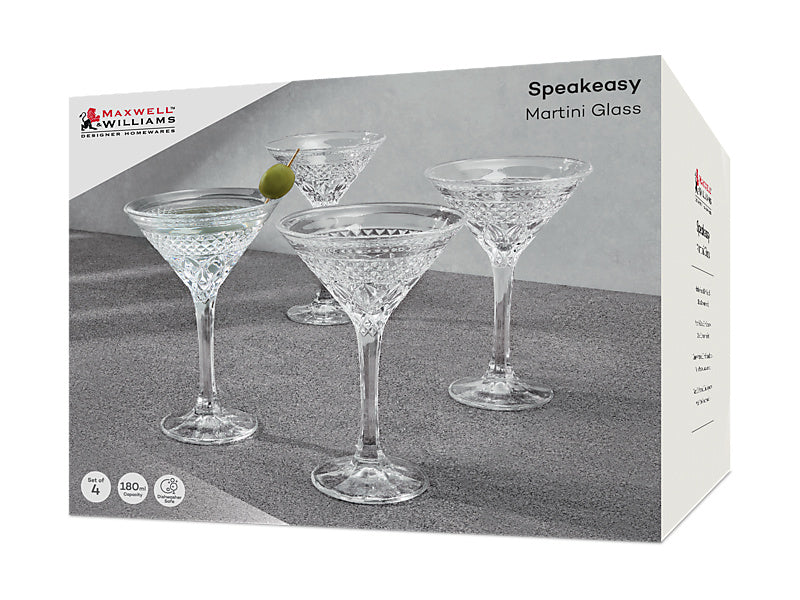 Maxwell & Williams Speakeasy Martini Glass Clear 180ml 4 Piece