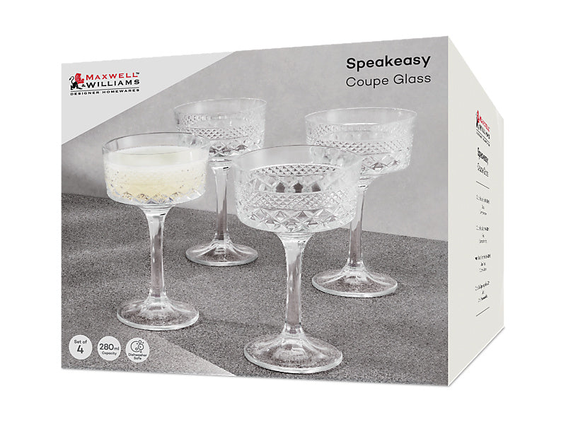 Maxwell & Williams Speakeasy Coupe Glass Clear 280ml 4 Piece