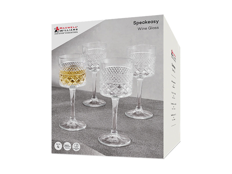 Maxwell & Williams Speakeasy Wine Glass Clear 350ml 4 Piece