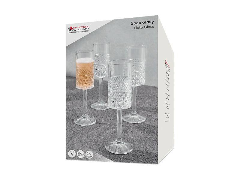 Maxwell & Williams Speakeasy Flute Glass Clear 190ml 4 Piece