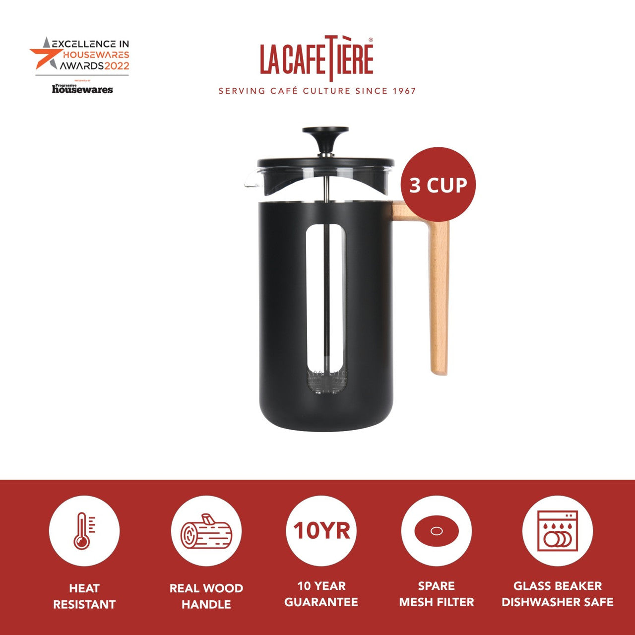 La Cafetière Pisa Stainless Steel Cafetière 3 Cup / 350ml (Black)