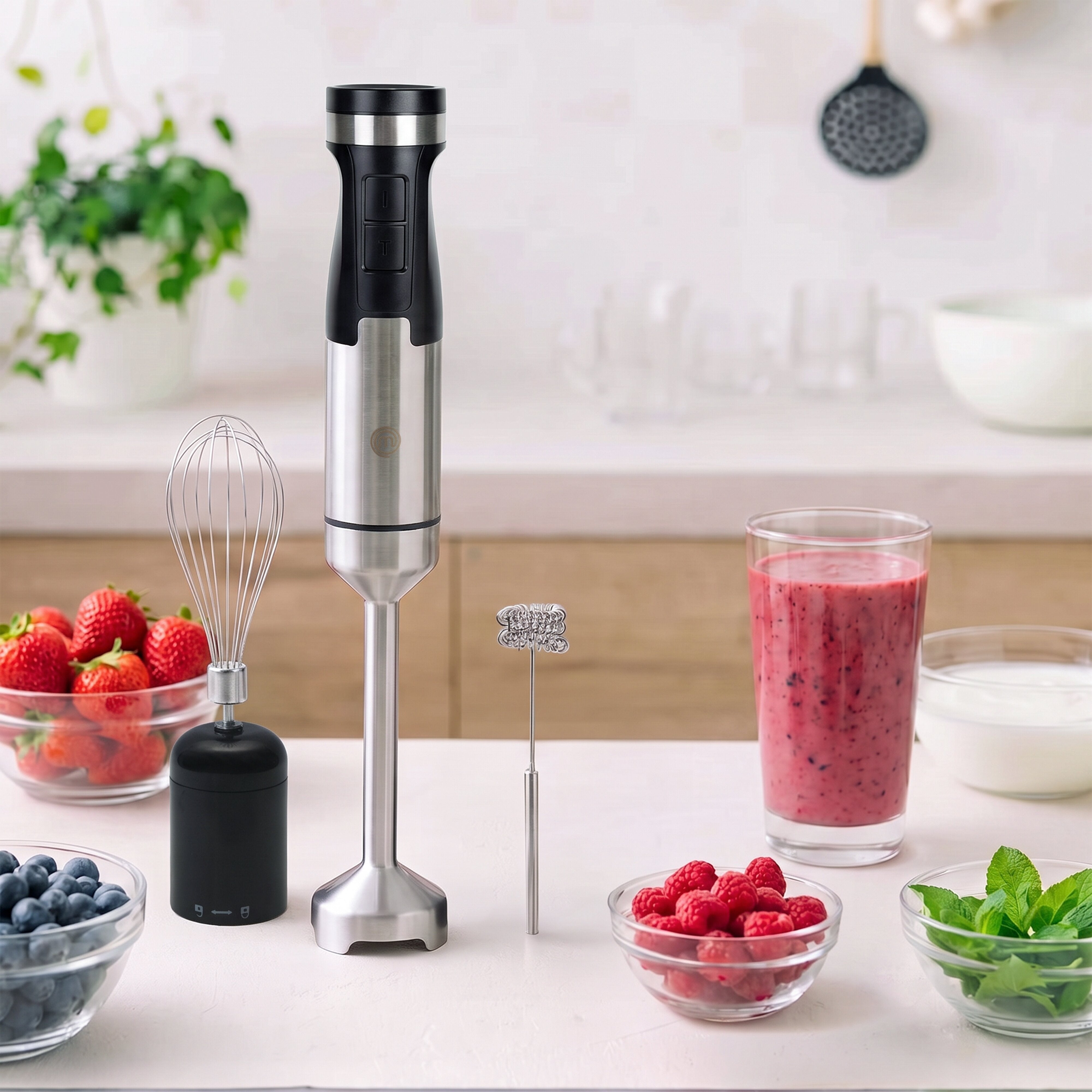 MasterChef Classic Performance Stick Blender Set with Whisk & Frother Black & Stainless Steel