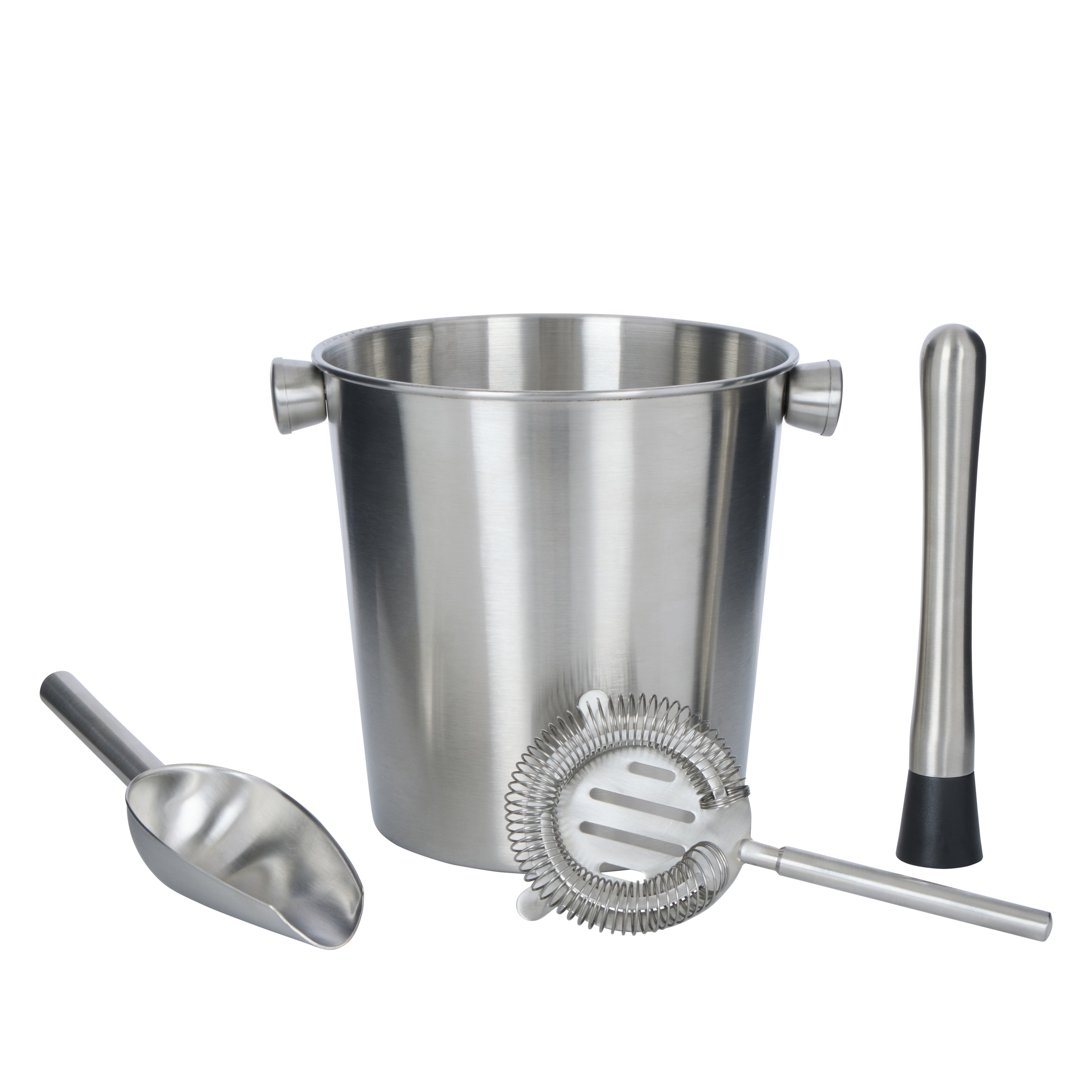 Davis & Waddell Brooklyn Stainless Steel Ice Bucket 2.8L with 3 Piece Barware Set Silver