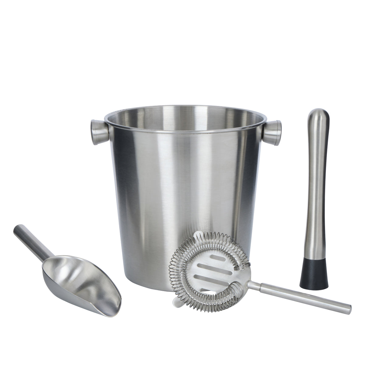 Davis & Waddell Brooklyn Stainless Steel Ice Bucket 2.8L with 3 Piece Barware Set Silver