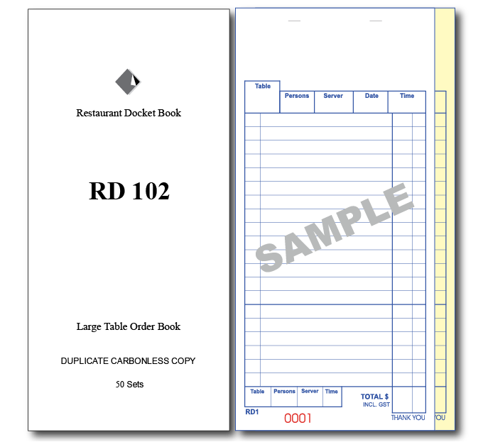 RD102 Carbonless Duplicate Large Table Order Book (50 Sets)