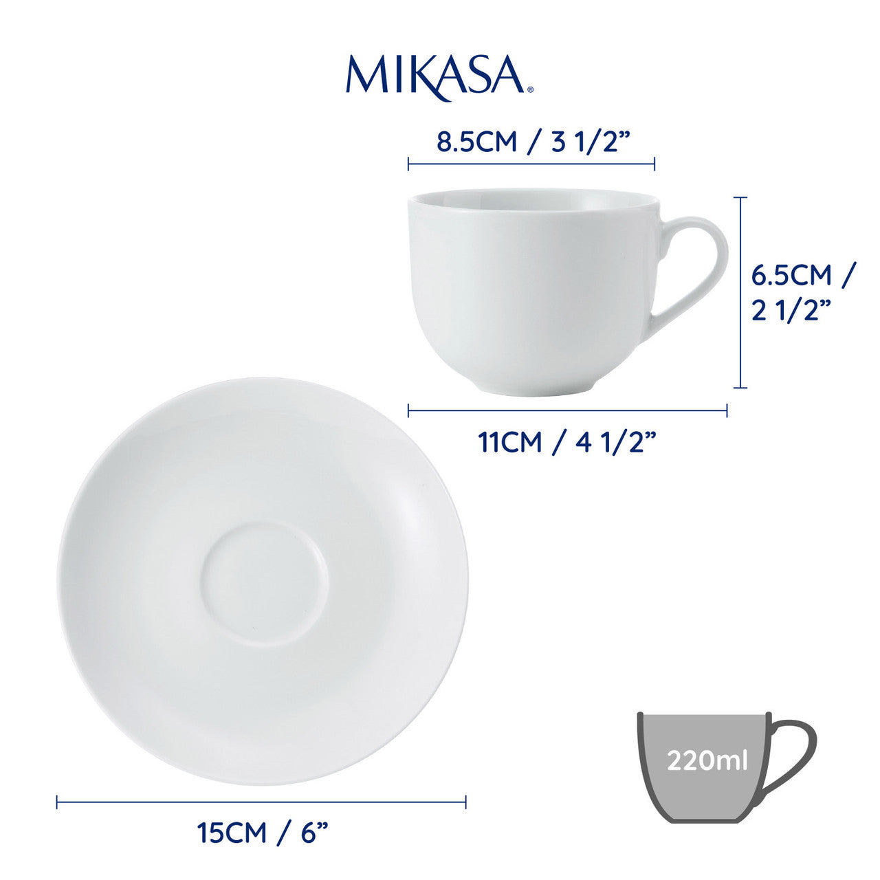 Mikasa Chalk Porcelain Tea Cup & Saucer Set 2 Piece 220ml (White)