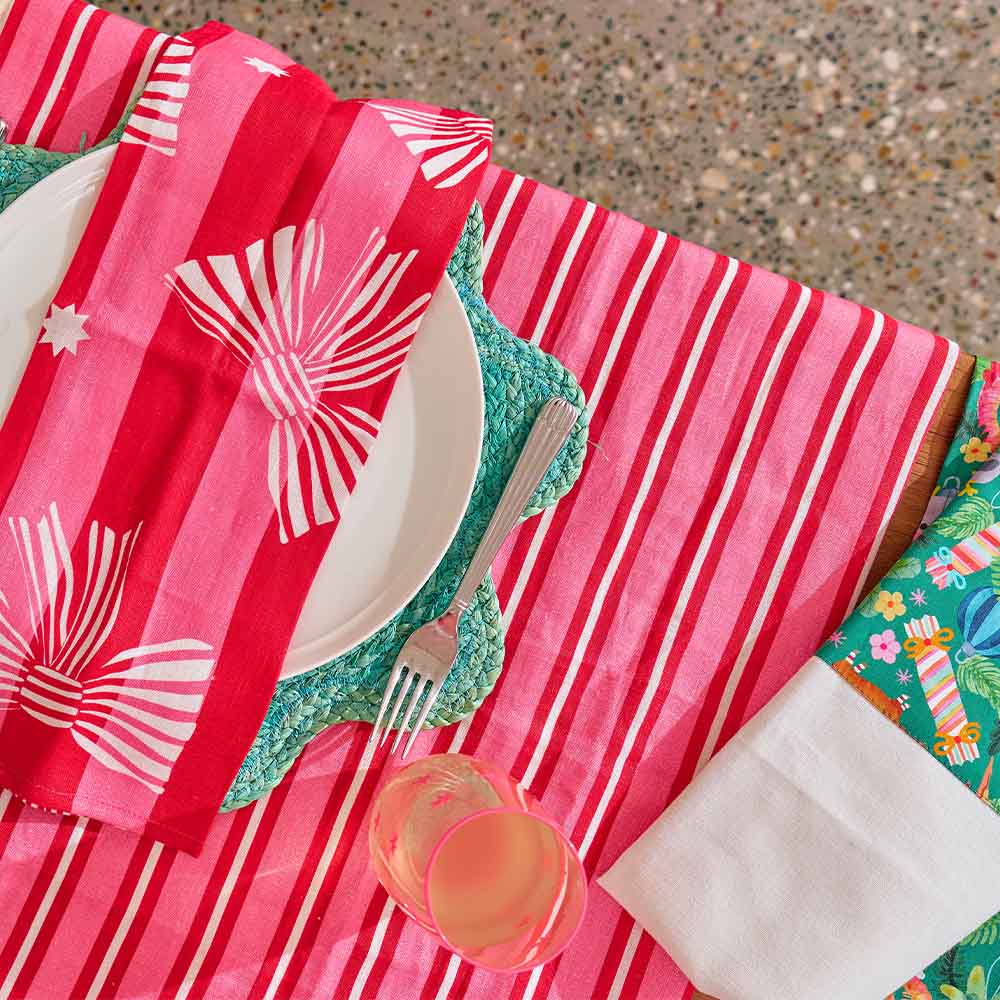 Annabel Trends Cotton Tablecloth Red & Pink Stripe Medium 140cm x 240cm