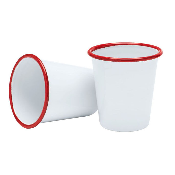 Falcon Enamelware Enamel Tumbler 300ml - White & Red Rim