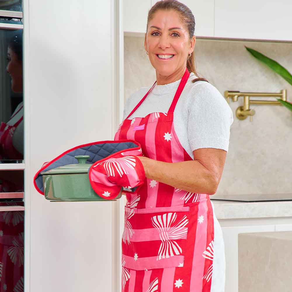 Annabel Trends Linen Cotton Apron Red Pink Bow